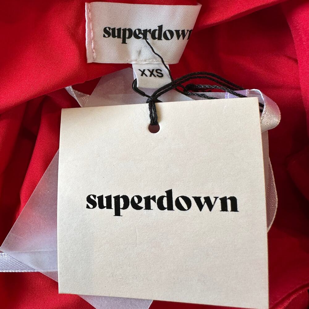 Superdown One Shoulder Mini Dress Red XXS Ruched Bodycon Cocktail Satin NEW - Picture 7 of 7